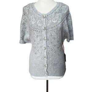 Cynthia Rowley Gray Short-Sleeve Angora‎ Cardigan Sweater Button Closure Size M